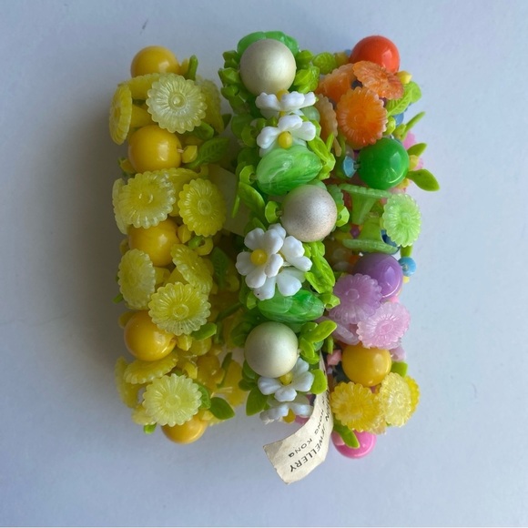 3 Vintage NOS Flower Tutti Frutti Bracelet Leaves Beads Original Tags dead-stock - Picture 5 of 13